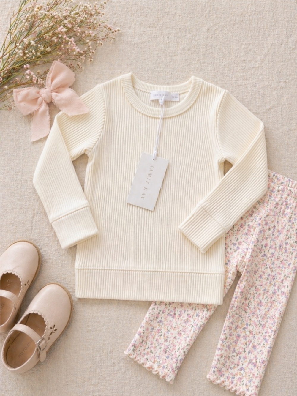 Jamie Kay Ribbed Long Sleeve Top Cream Size 1 NWT Neutral Baby Basic
